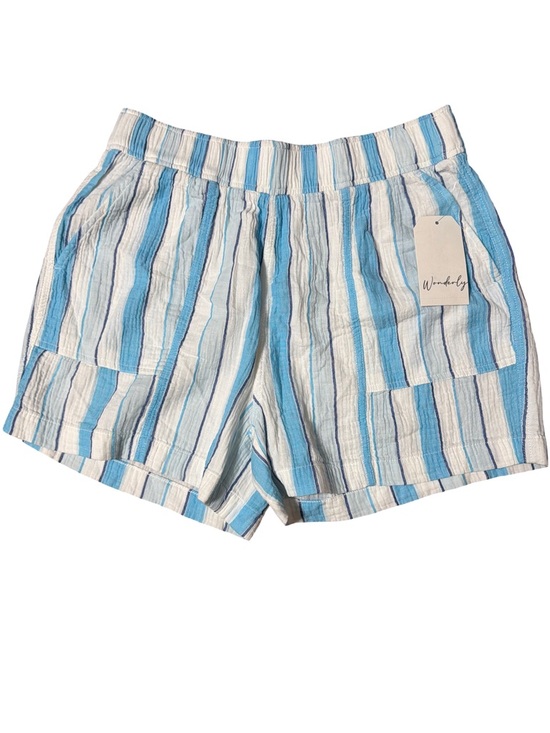 Wonderly Pants - Wonderly Blue White Stripe Casual Shorts Pockets Cotton Size 30
